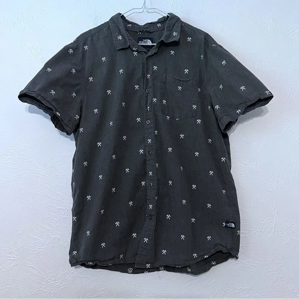 The North Face Men Gray White Abstract Short Sleeve Button-Up Shirt Size XL